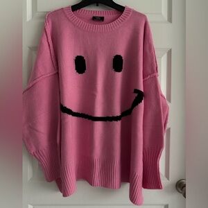 NWOT Dressed in LALA Pink Smiley Face Sweater L/XL